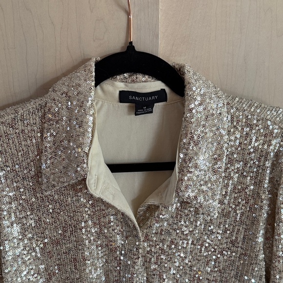 Sanctuary Radiant Sequin Button-Up Shirt - Champagne - Picture 6 of 7